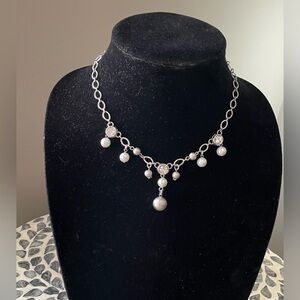 Elegant Silver Chain Necklace with Dangling Pearl Charms